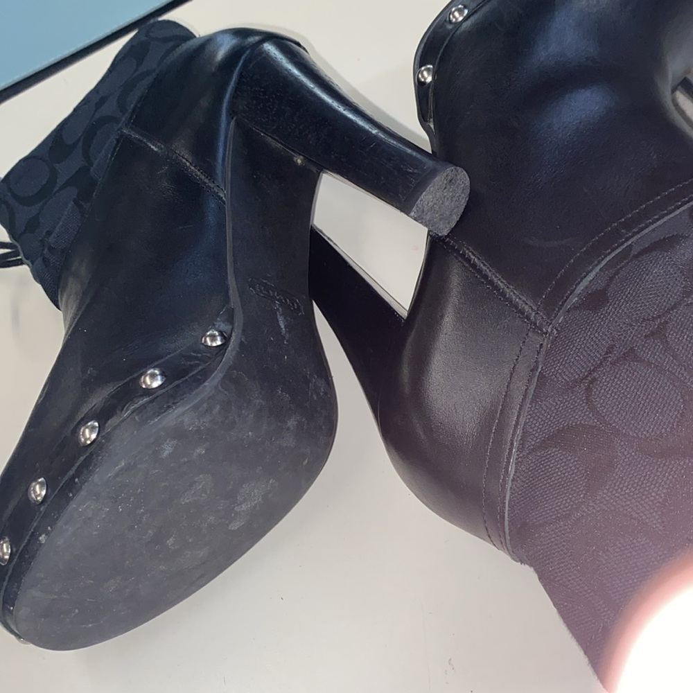 Coach Edna Black Leather Textile Lace Up Stilletto Boots 6.5B - Picture 4 of 4